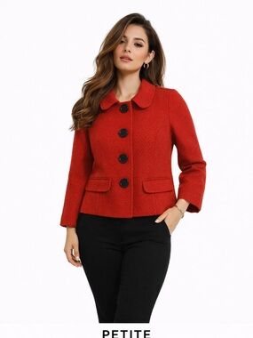 Kim Rogers Petite red crop blazer wool blend 8P